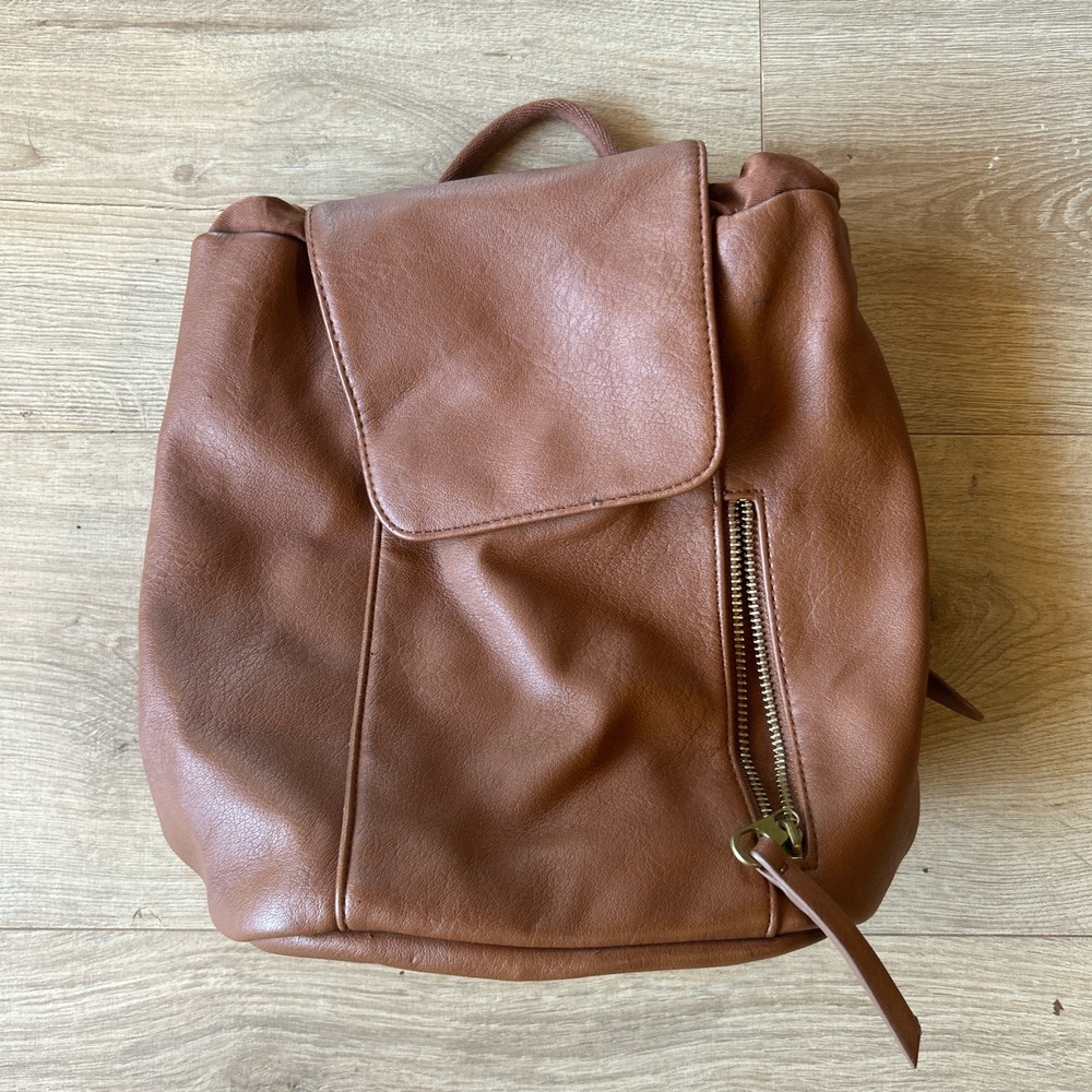 Universal Thread Brown Faux Leather Mini Backpack Drawstring Flap Bag